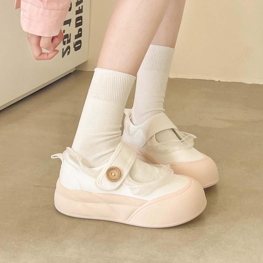 Women S White Lace Velcro Platform Mary Jane Sneakers For Students
