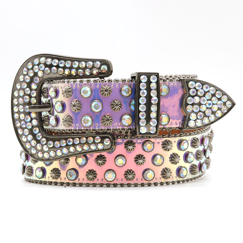 Custom Luxury Crystal Rhinestone Women Design Diamond Belts Unisex Studied Western PU Leather Belt Custom Rhinestone Belt