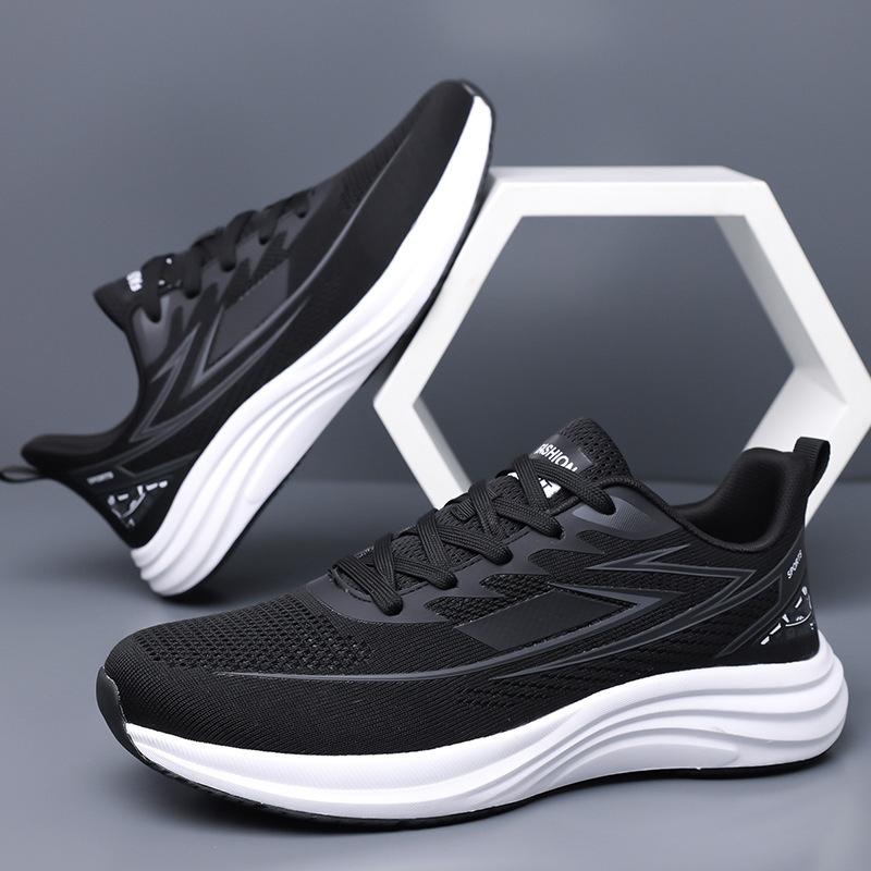 

Flying woven sports men s shoes 2025 summer lightweight non-slip running mesh shoes breathable soft sole shock-absorbing youth casual shoes 45