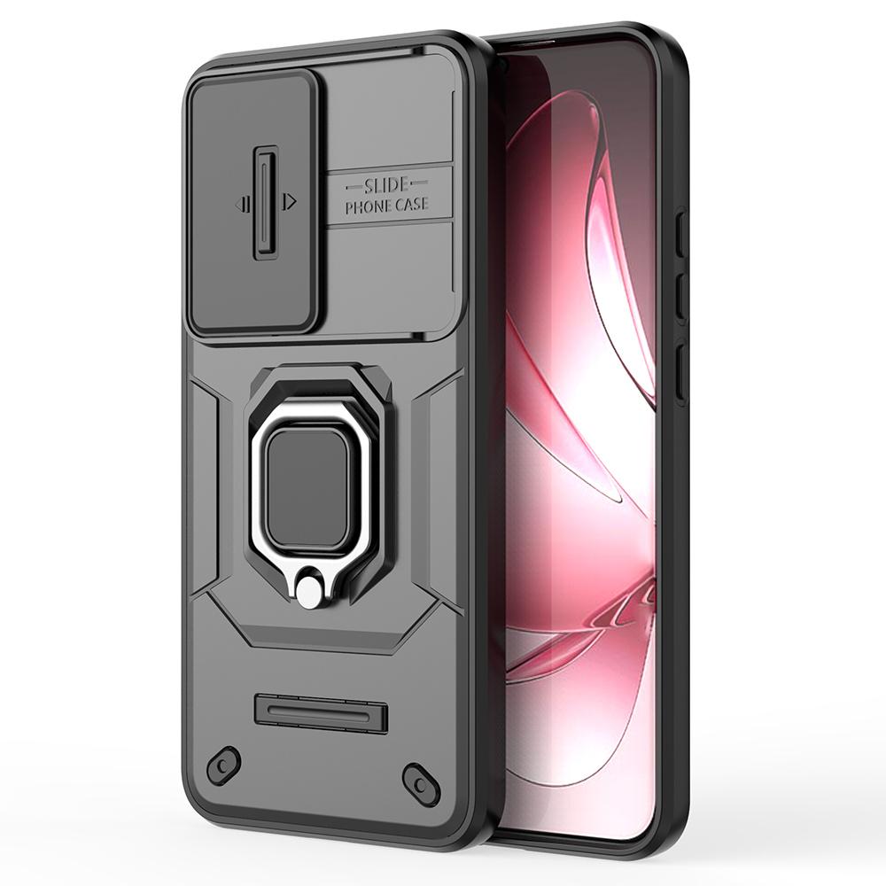

For Oppo Reno13 Pro 5G Case PC+TPU Kickstand Phone Protector with Lens Cover Black