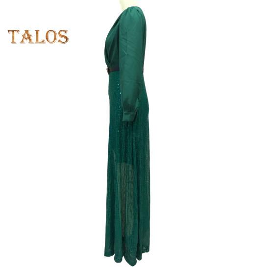 Women's Sequins Jumpsuits Long Sleeve V-Neck Shirt Sparkly Belted Wide Leg Romper Evening Party Overall Pants