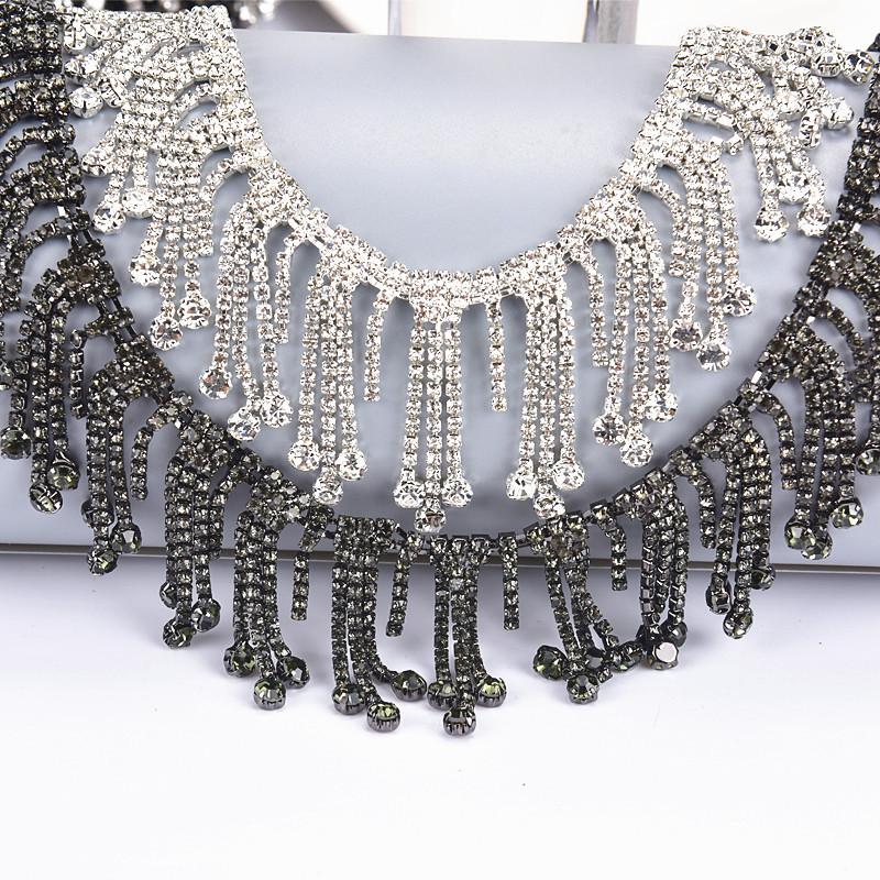 Beautiful Long Tassels Crystal Silver Diamond Chain Wedding Dress Necklace Garment Diy Decoration Sewing Costume Applique Trims