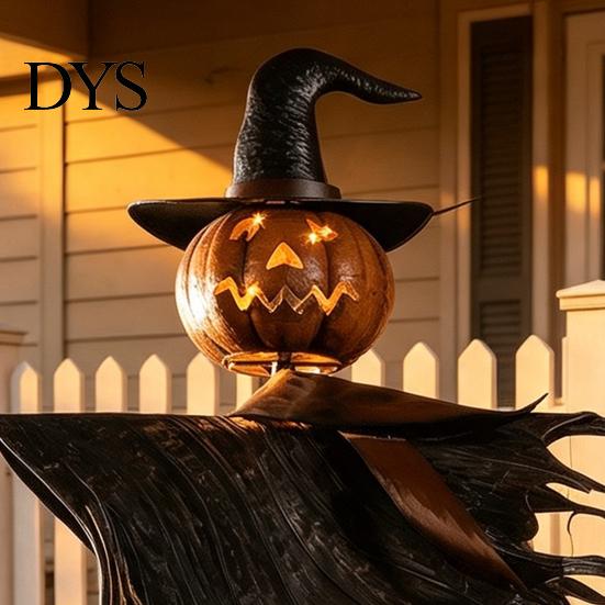 Automatic Nighttime Lighting Decor Halloween Solar Scarecrow Lantern, Scary Pumpkin Head Metal Garden Stake with Decorative Landscape Stakes