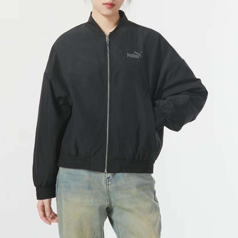 Puma Solid Color Casual Loose Stand Collar Long Sleeve Jacket Women jackets Black 626021-01