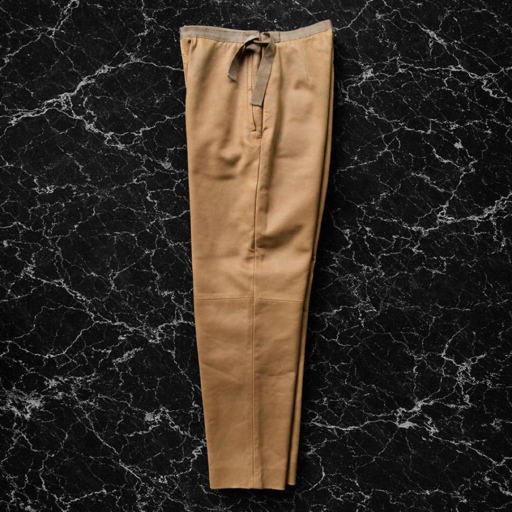 Used 00s PRADA archive Miuccia Period Made in Italy Nappa Leather Leather Pants 46 Camel Genuine Leather Ribbon Belt
