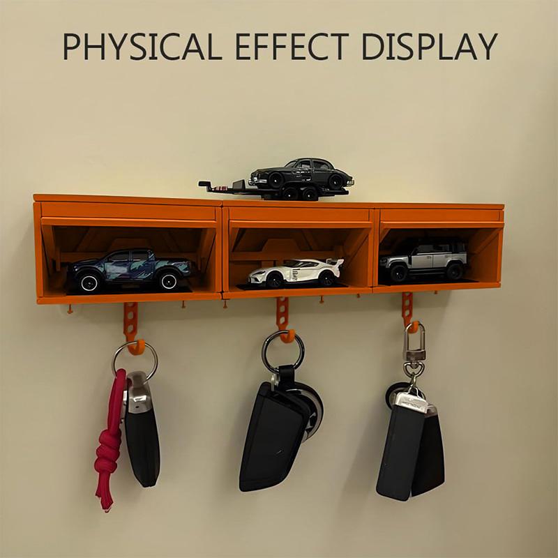Car Garage Key Holder With Opening Door Wall Hanging Key Holder 3D Printed Key Organizer Self-Adhesive(Car Models Not Included)