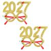 Holiday Celebration Eyewear 2 Pcs 2027 New Year Eyeglasses, Plastic Glitter Number Glass Frame, Colorful Festive Glasses for Parties Shiny Unisex