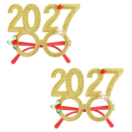 Holiday Celebration Eyewear 2 Pcs 2027 New Year Eyeglasses, Plastic Glitter Number Glass Frame, Colorful Festive Glasses for Parties Shiny Unisex