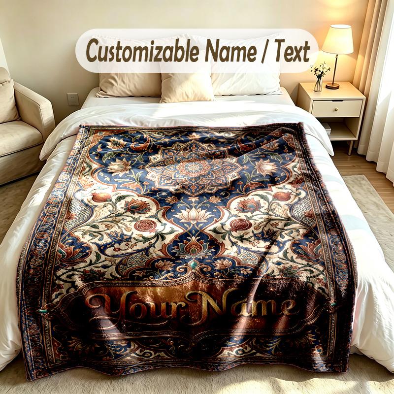Floral Theme Custom Blanket Personalized Name & Text Customized Soft Warm Throw Blanket Home Decor