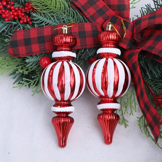 2 Pcs 7 Inch Finial Drop Christmas Tree Ornaments Red White Gourd Shape Hanging Ornaments Shatterproof Plastic Finial Pendant for Holiday Party Decor