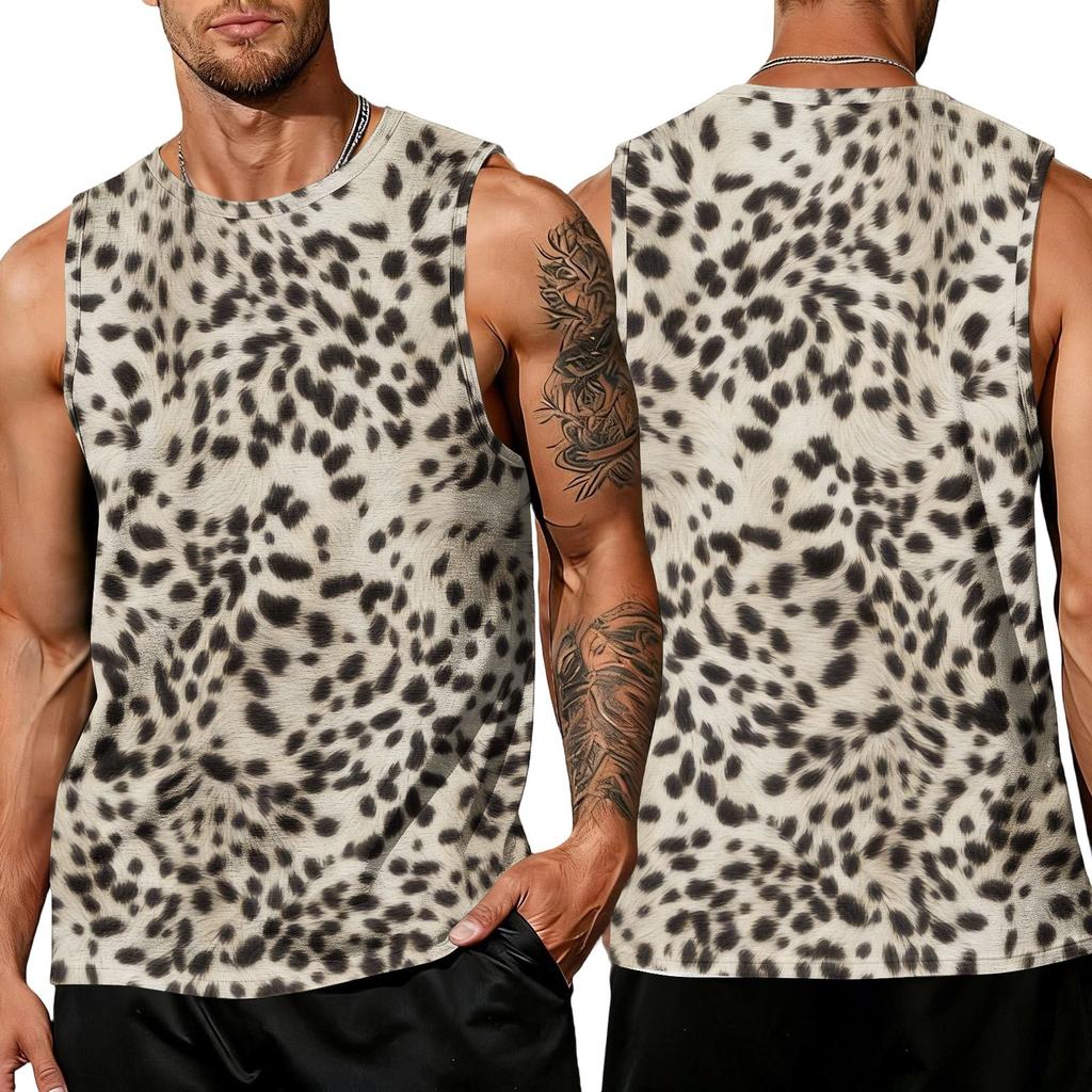 Men's Casual Sleeveless Tank Top Leopard Print Athletic Breathable Lightweight Muscle Shirt for Sports Gym Training