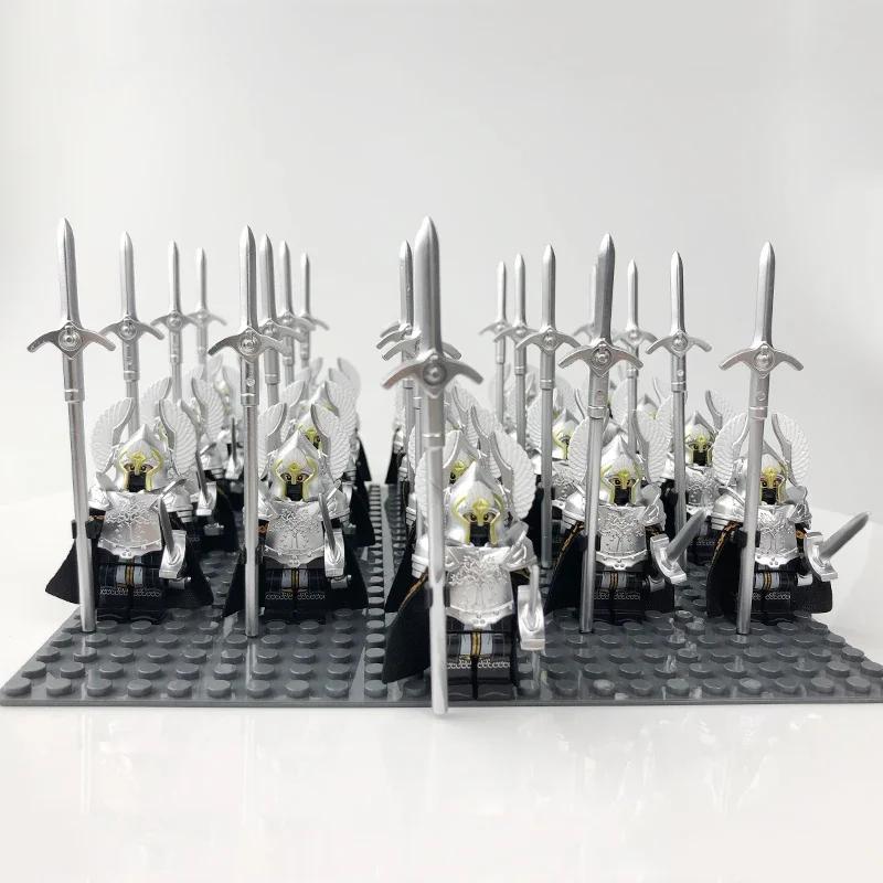 21Pcs/lot Dane Iron Feet Eomer Rohan Warriorr Vs Uruk Hai Army Figrues With Shield Sword Bow Spear Building Blocks Toys for Kids