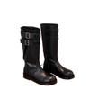 Cowhide Version~ Genuine Leather Retro Locomotive Boots Knight Boots Women's Thick Heels But Knee Long Boots Medium Tube Thin Martin Boots