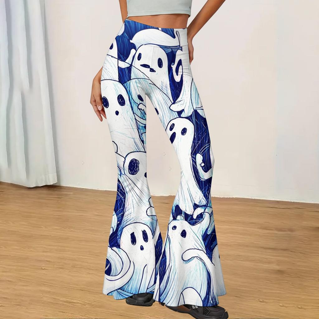 Women's Halloween Print Flared Yoga Pants Casual High Waist Stretchy Bootcut Trousers for Daily Wear and Fitness Activities