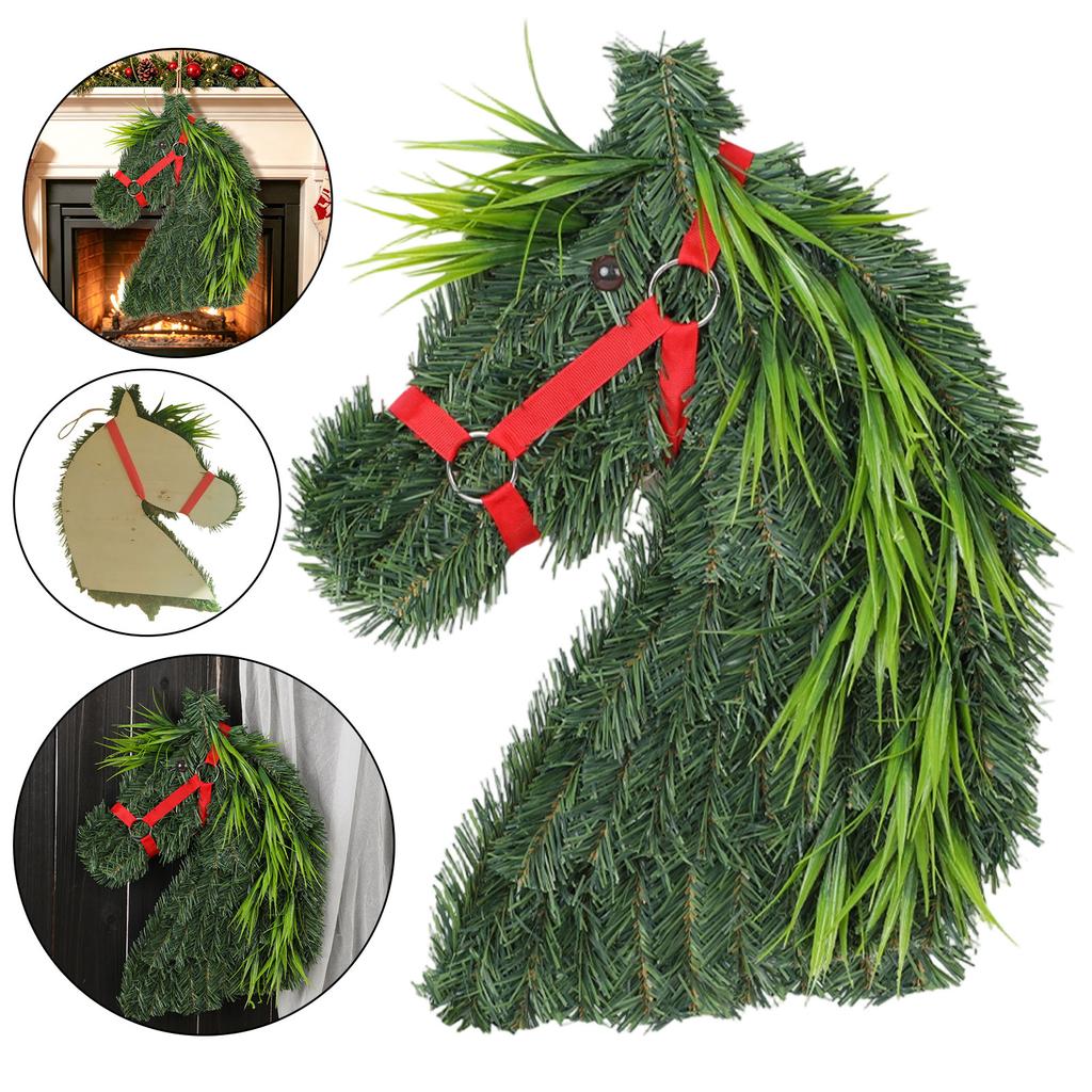 Artificial Horse Head Wreath Wall Hanging Decorative Greenery for Indoor Outdoor Seasonal Home Decor Holiday Festival Display