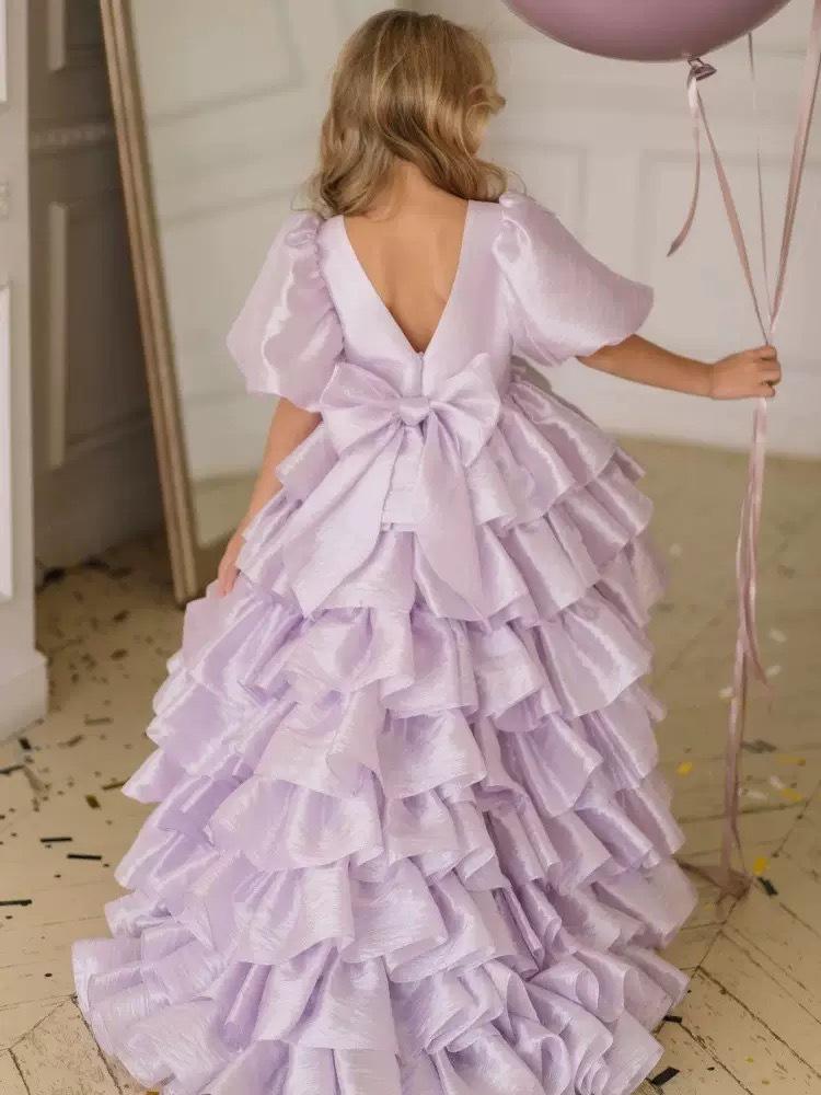 Girls' 2026 Spaghetti Strap Puffy Princess Dress - Sweet Short-Front Long-Back Formal Style