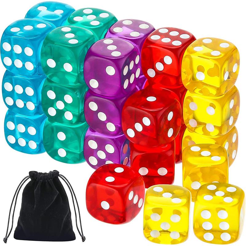 10/30PCS 14mm Colorful Transparent Dice with Velvet Bag Board Game Dice for Bar Tabletop RPG D&D Party Games Rounded Edge TMZ