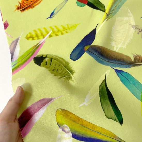 Feather and Bird Print Realistic Sheeting Made in Size 22A 110cm x nora. ST1119-B Fabric, Cotton, Japan, Pre-Cut, (Yellow, 100cm)