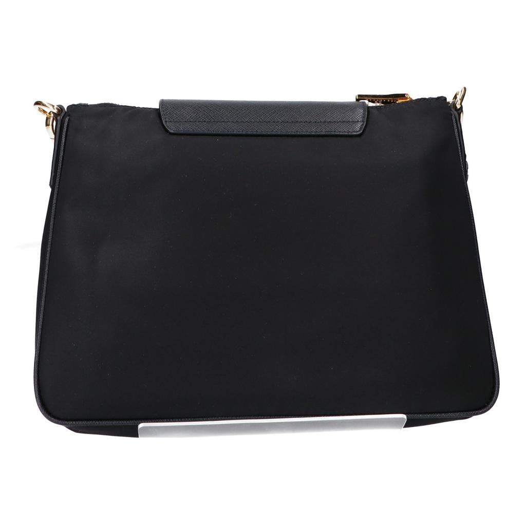 PRADA 1BH933 Triangle Logo Tessuto Nylon x Saffiano Shoulder bag Black/GDHardwareUsed