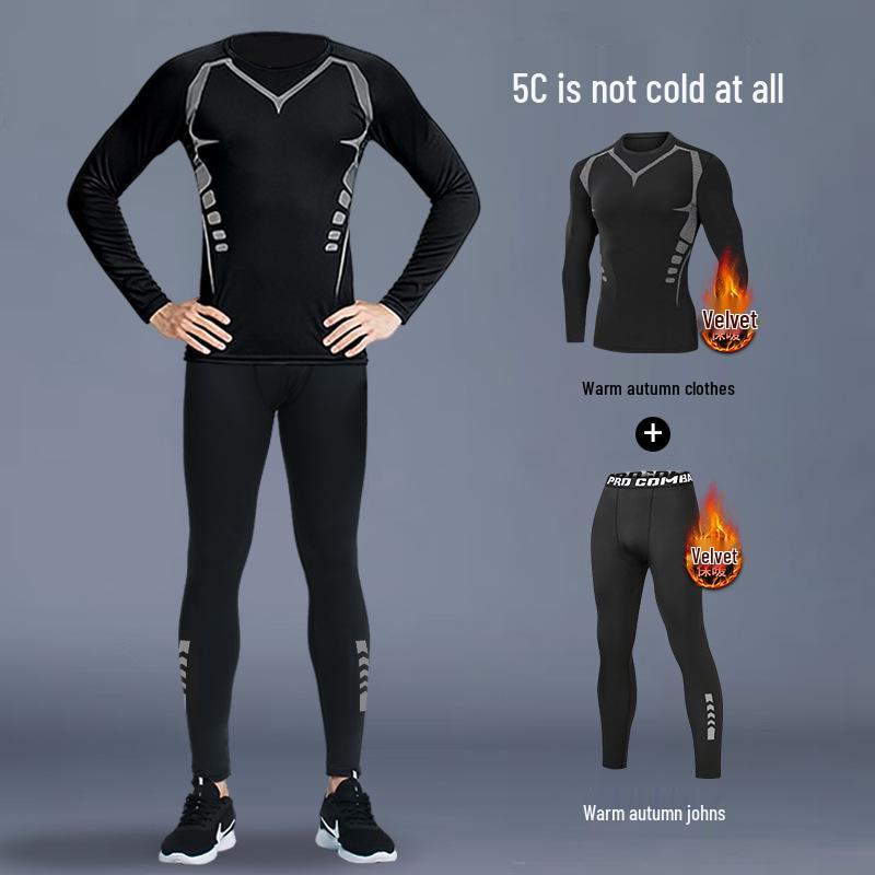 Tuta Intima Termica Asciugatura Rapida - Manica Lunga, Alta Elasticità, Interno Felpato per Corsa & Fitness Autunno/Inverno