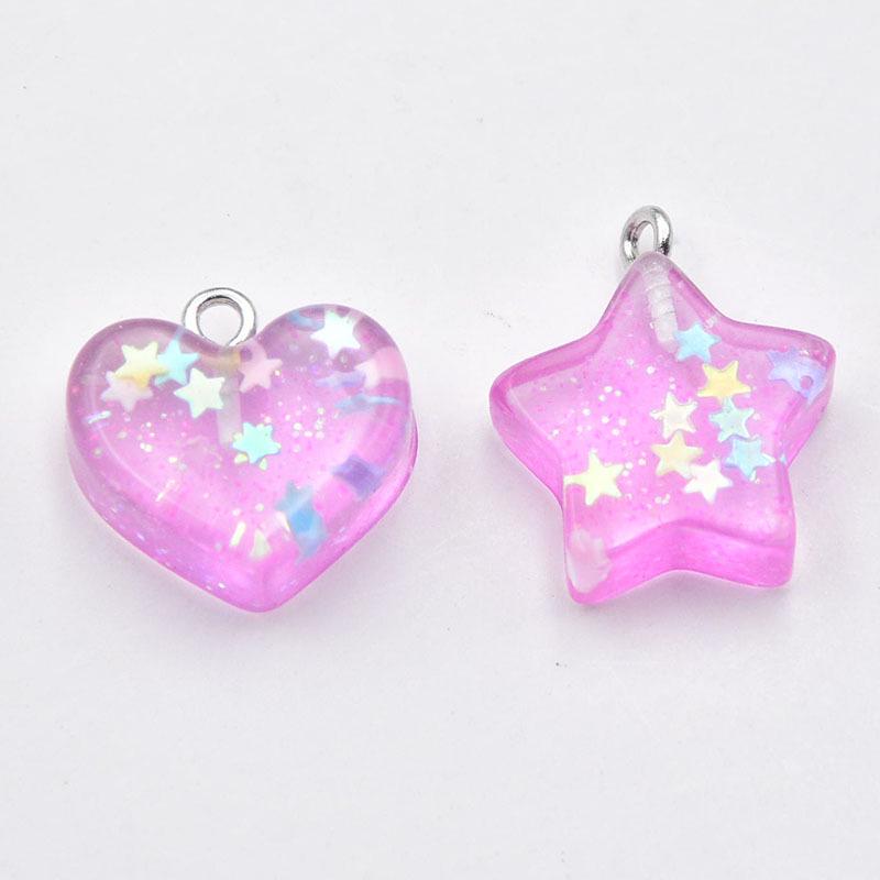 Transparent Resin Glitter Heart & Star Sequin Earrings and Keychain Pendant DIY Accessories Heart