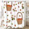 Strawberry-Themed Shower Curtain With Hanging Basket Pattern For Bathroom Decor Waterproof Fabric Material (Size180X180Cm)