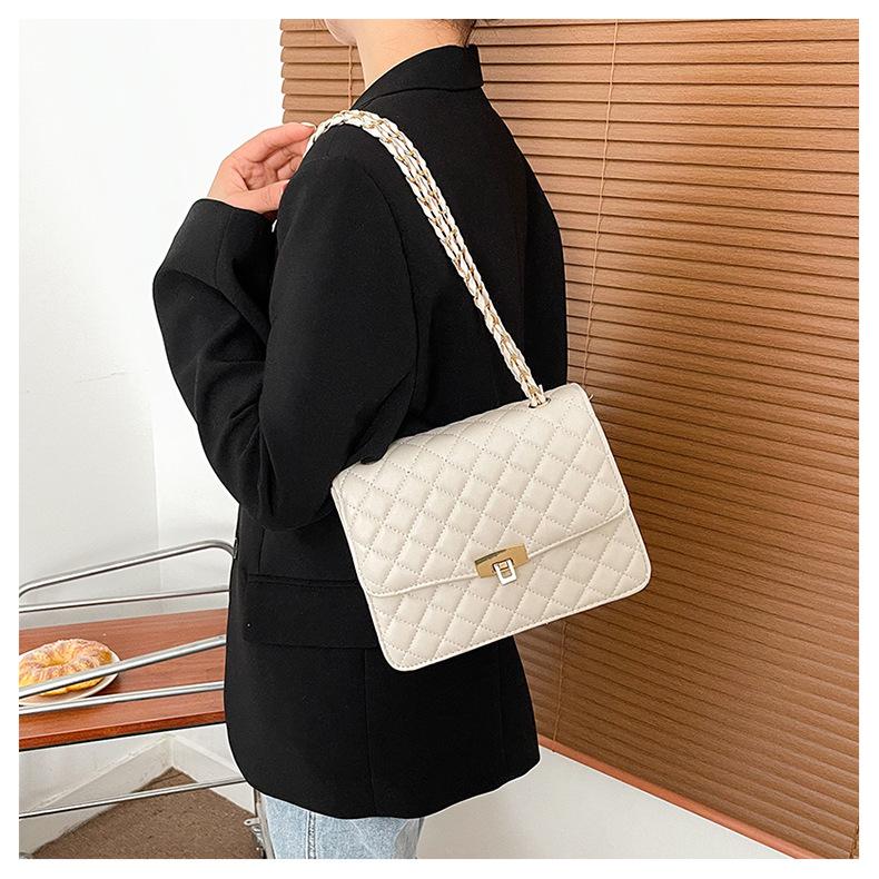 Bolso cruzado cuadrado con hebilla de bloqueo Lingge de color sólido para mujer, bolso de hombro inclinado de PU para ocio, correa de cadena, gran capacidad