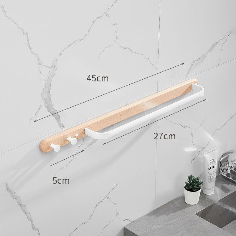 Wooden Towel Rack Bathroom Towel Hanging Bar Wall Mounted Single Pole Towel Rod Bathroom Shelving Towel Hook Bathroom Pendant
