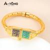 Ethiopia Classic Turquoise Bracelet 21k Gold Plated Dubai Charm Opening Bangles Oman Women Bridal Wedding Party Jewelry