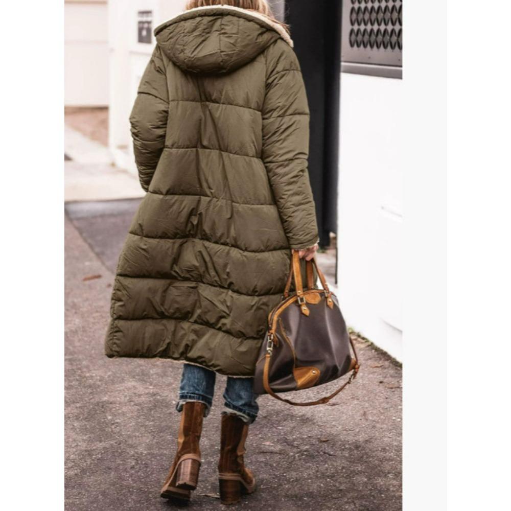Solid Color Double-Sided Wear Hooded Cotton Coat, Thickened Slim Fit Long Sleeve Long Open Front Jacket