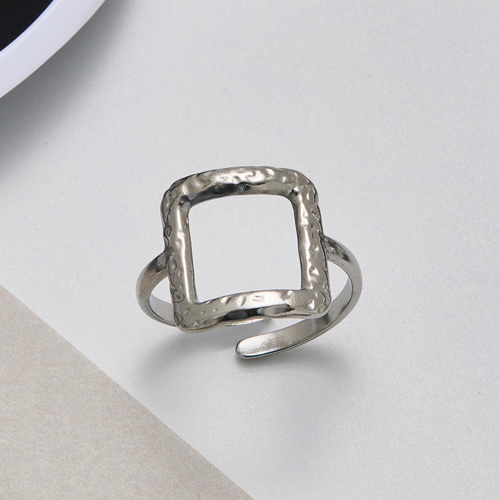 Золотое Геометрическое Квадратное Регулируемое Открытое Кольцо из Нержавеющей Стали для Женщин