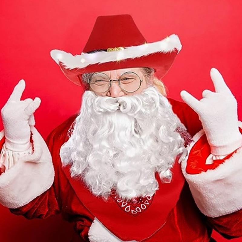 Santa Costume with Santa Beard, Santa Hat, Santa Wig for Adult Cosplay, Christmas Santa Costume Decoration for Women Men