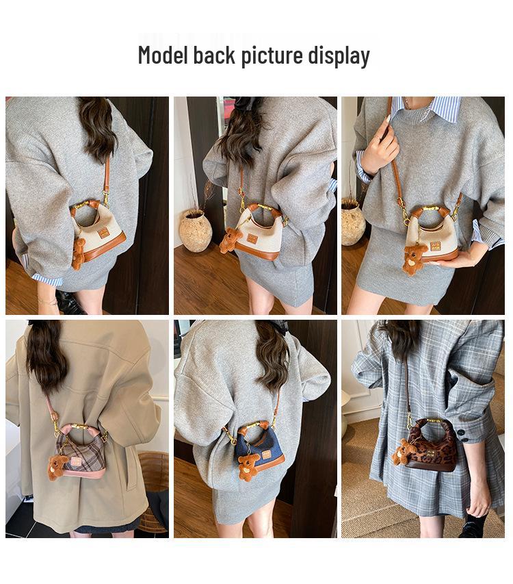 2025 Korean Trendy Plaid Kids Crossbody & Handheld Mini Crescent Bag