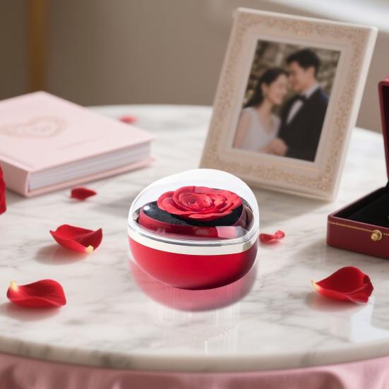 

Heart Shape Ring Box Preserved Flower Rose Ring Case Velvet Interior Jewelry Gift Box for Wedding Anniversary рожевий