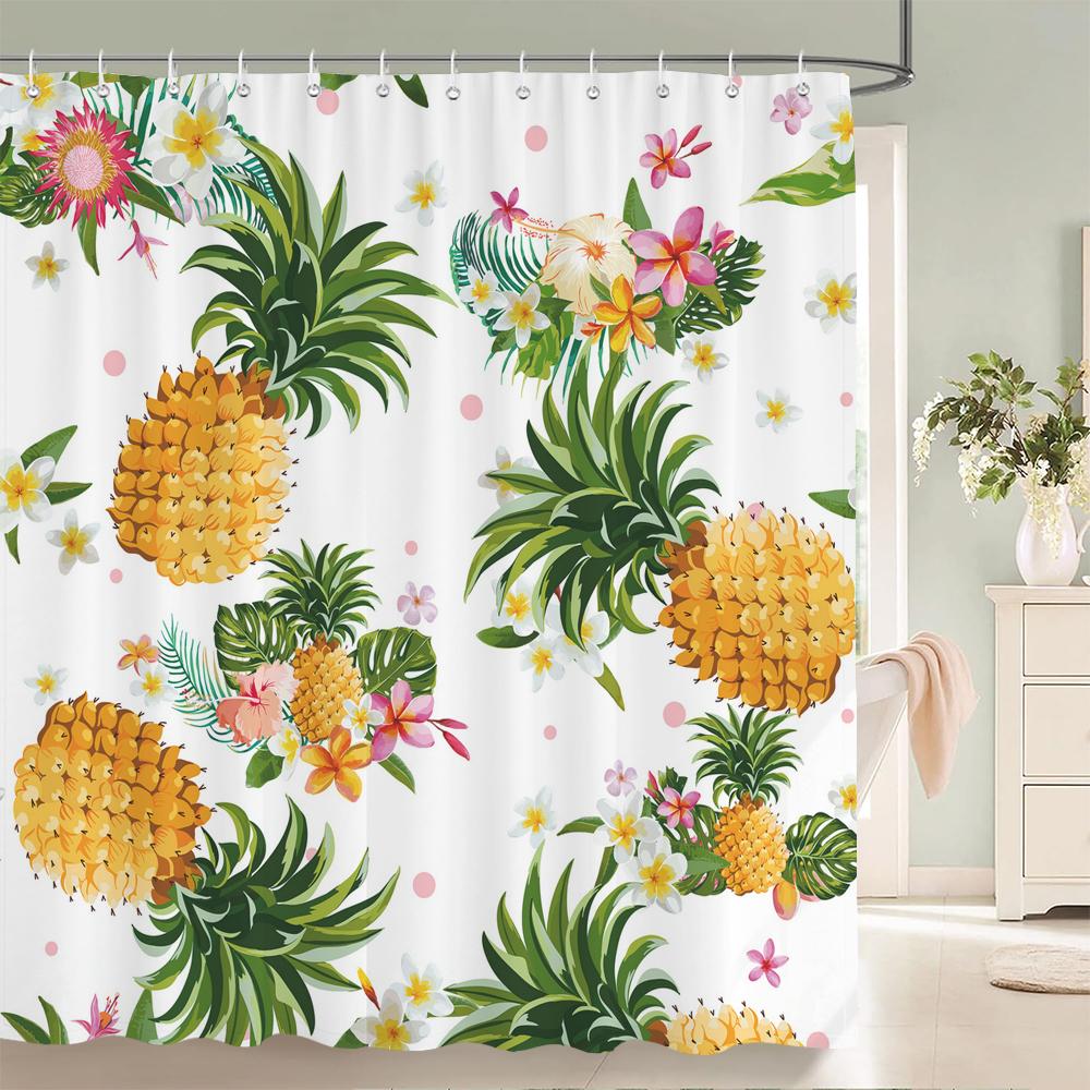 Fresh Pineapple Flower Tropical Green Plants Shower Curtain 3D Bath Screen Waterproof Fabric Bathroom Decoration Shower Curtains