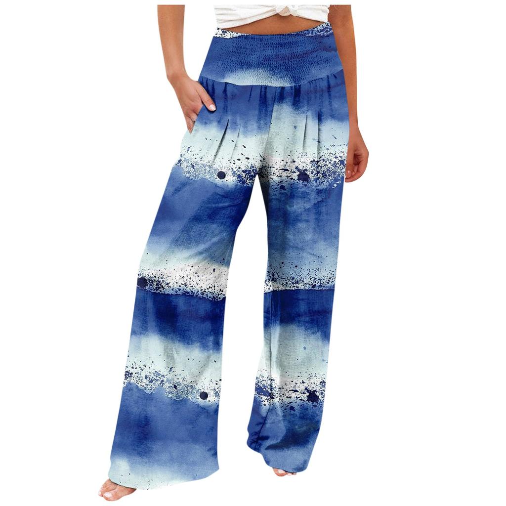 Pantaloni Casual Larghi da Donna alla Moda Stampa Vita Alta Gamba Larga Pantaloni Casual