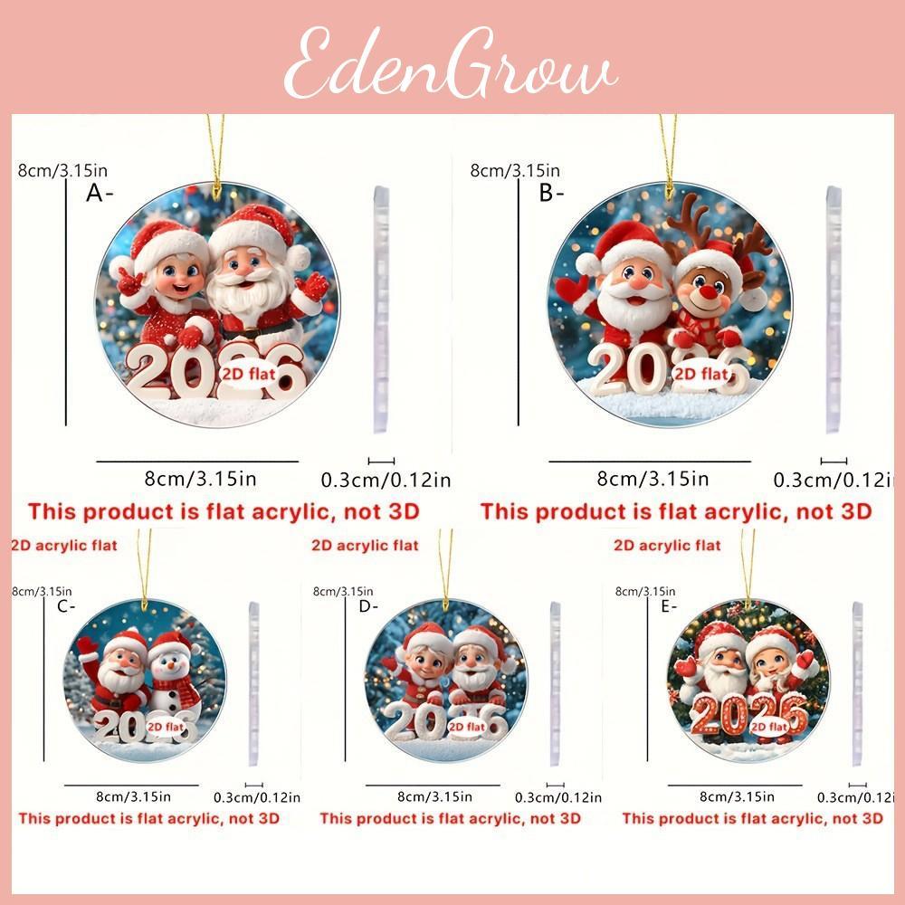 Claus Santa Cute Snowman Elk Pattern Acrylic Round Pendant For Christmas Decor