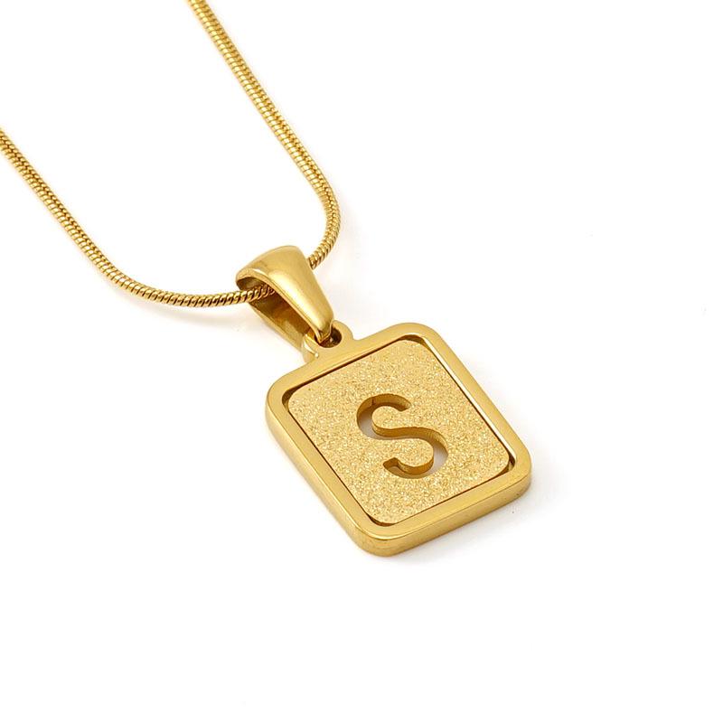 Colier cu pandantiv cu 26 de litere placat cu oțel inoxidabil cu design lanț șarpe rotund