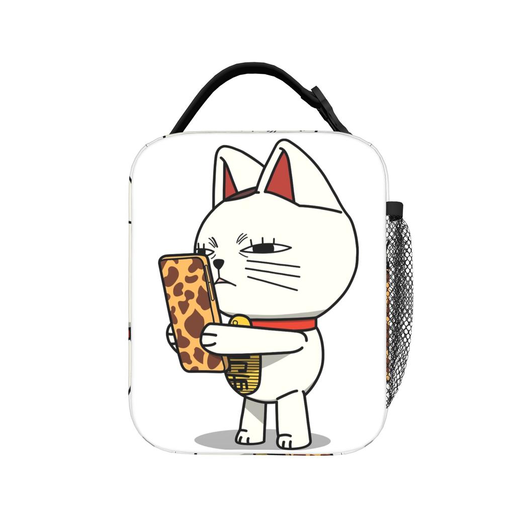 Anime Dandadan Cat Turbo Granny On Phone Thermal Insulated Lunch Bag for School Reusable Food Bag Thermal Cooler Lunch Box