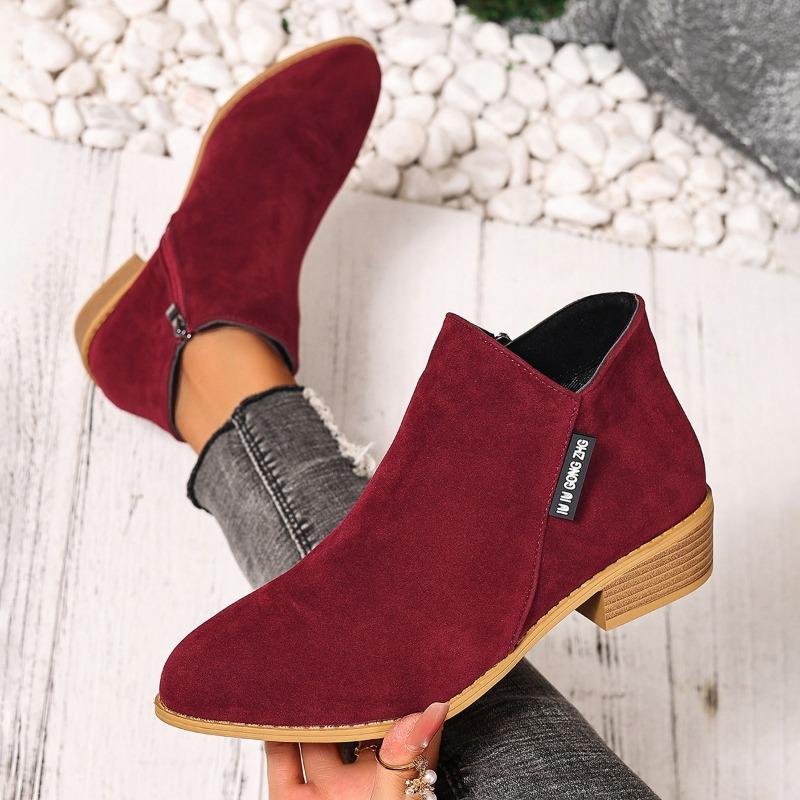 Autumn New Pointed Side Zipper Chelsea Boots Large Size Suede Thick Heel Medium Heel Martin Boots Women 43