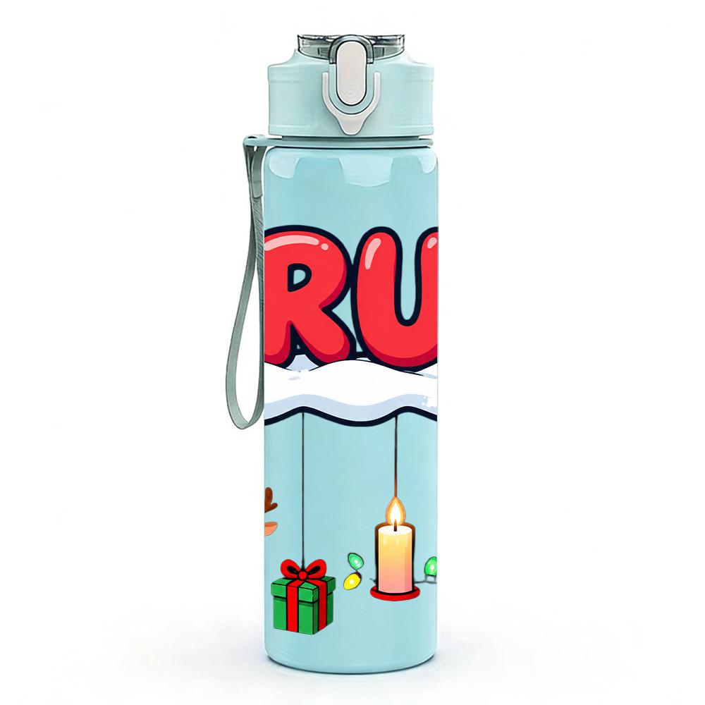 1PC Bruh Christmas Ornament Lettering 750ml Color Plastic Water Bottle Leakproof Flip Straw Lid For Sports Office Home Use