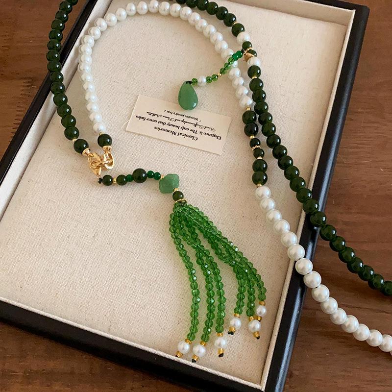 

Жемчужное ожерелье с кисточкой из циркона и кристаллов, модный аксессуар высокого класса, цепочка на ключицу