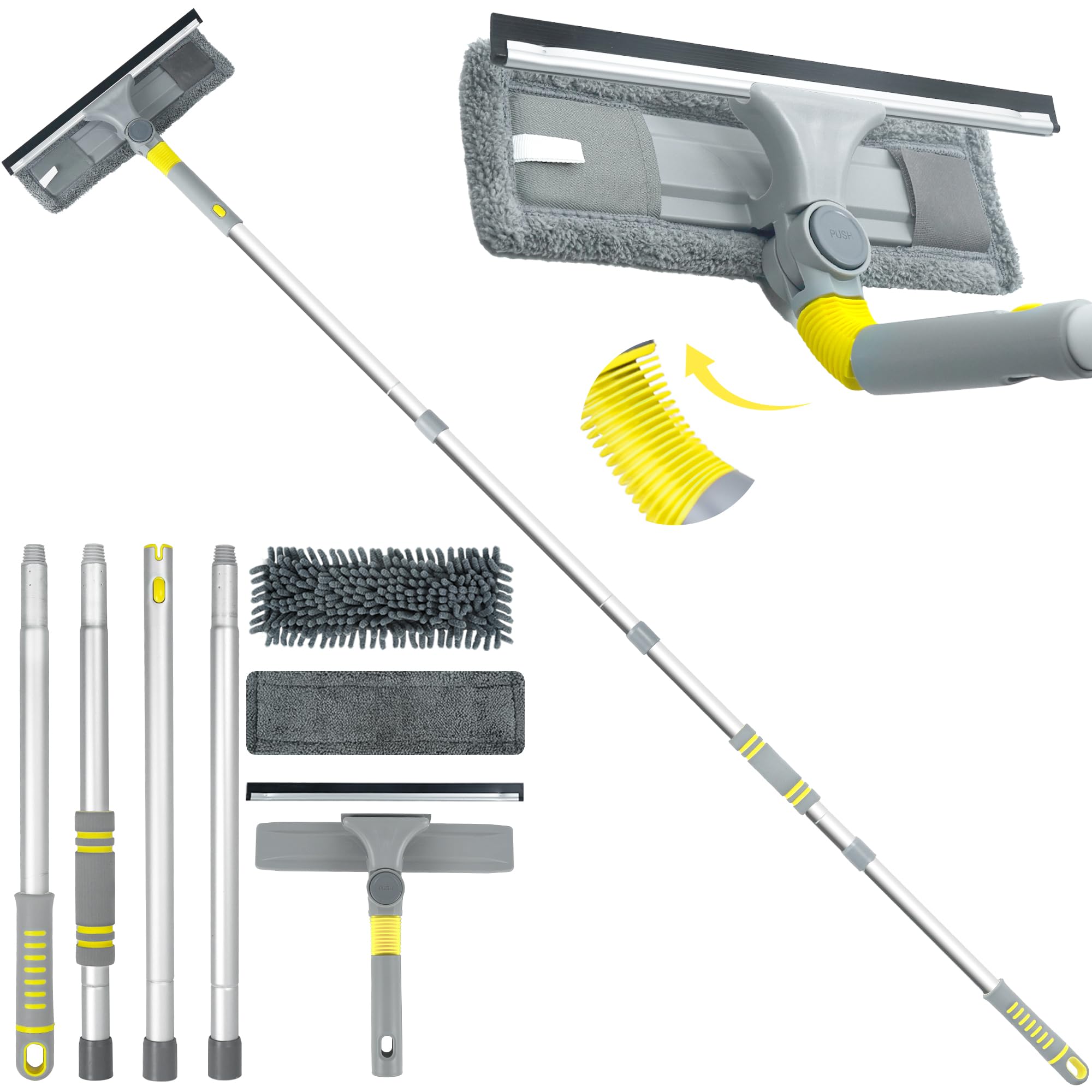 

JEHONN Professional Window Dry Wiper with 163cm Long Bath Glass Water Cleans and Exterior Wall Cleaning Brush for High Places Cleaner, Handle, Wiper, серый