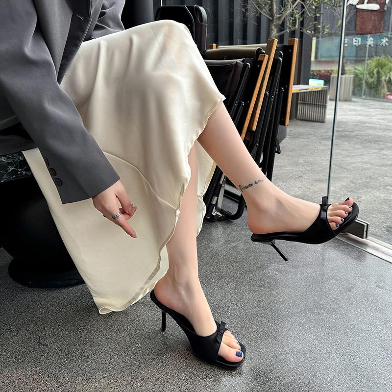Elegant Leopard High Heeled Sandals for Women Fashion Bow-Knot Square Toe Sandal Female Office Ladies Thin Heels Sandalias Mujer