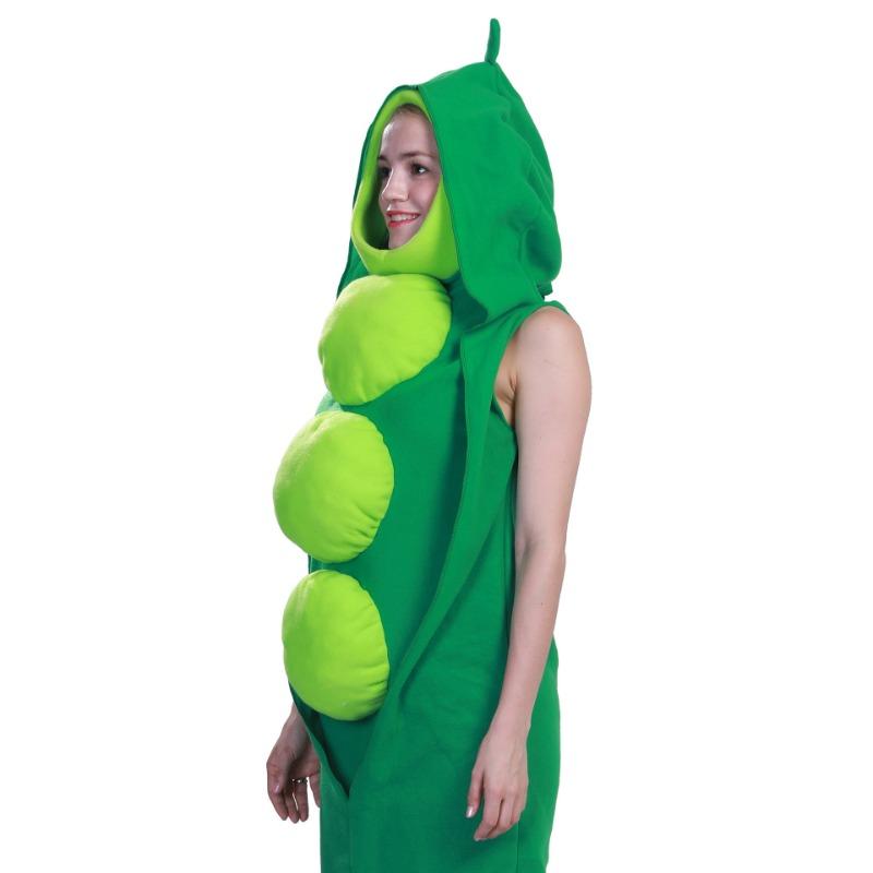 1pcs/set Pea Pod Halloween Costume Vegetable Stage Party Outfit for Group Cosplay Breathable Polyester Adult Kids Funny Dress