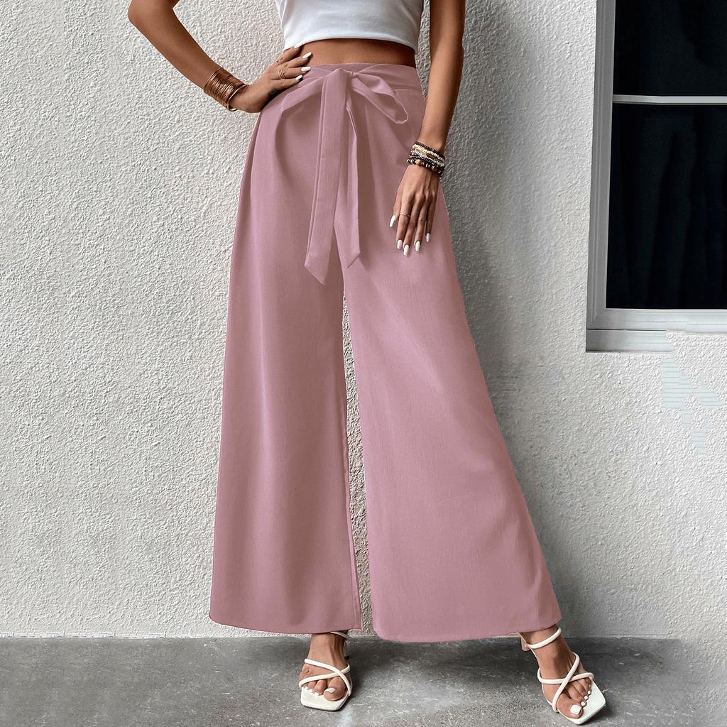 Womens Pants High Waist Wide Leg Trousers with Self Tie Belt Casual Loose Fit Pants for Women Office Wear Stylish Design