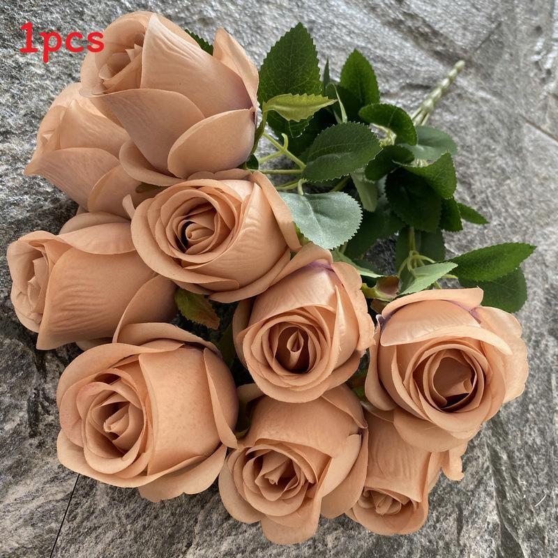 Realistic Rose Silk Buds 9 Stems Artificial Flowers Home Decor Props Photography