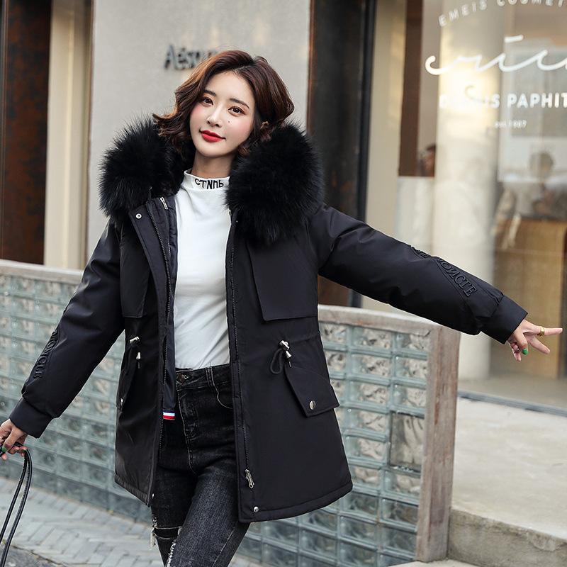 Pie overcome women's winter new plush removable liner cotton-padded clothes women's letter embroidered large fur collar cotton-padded clothes