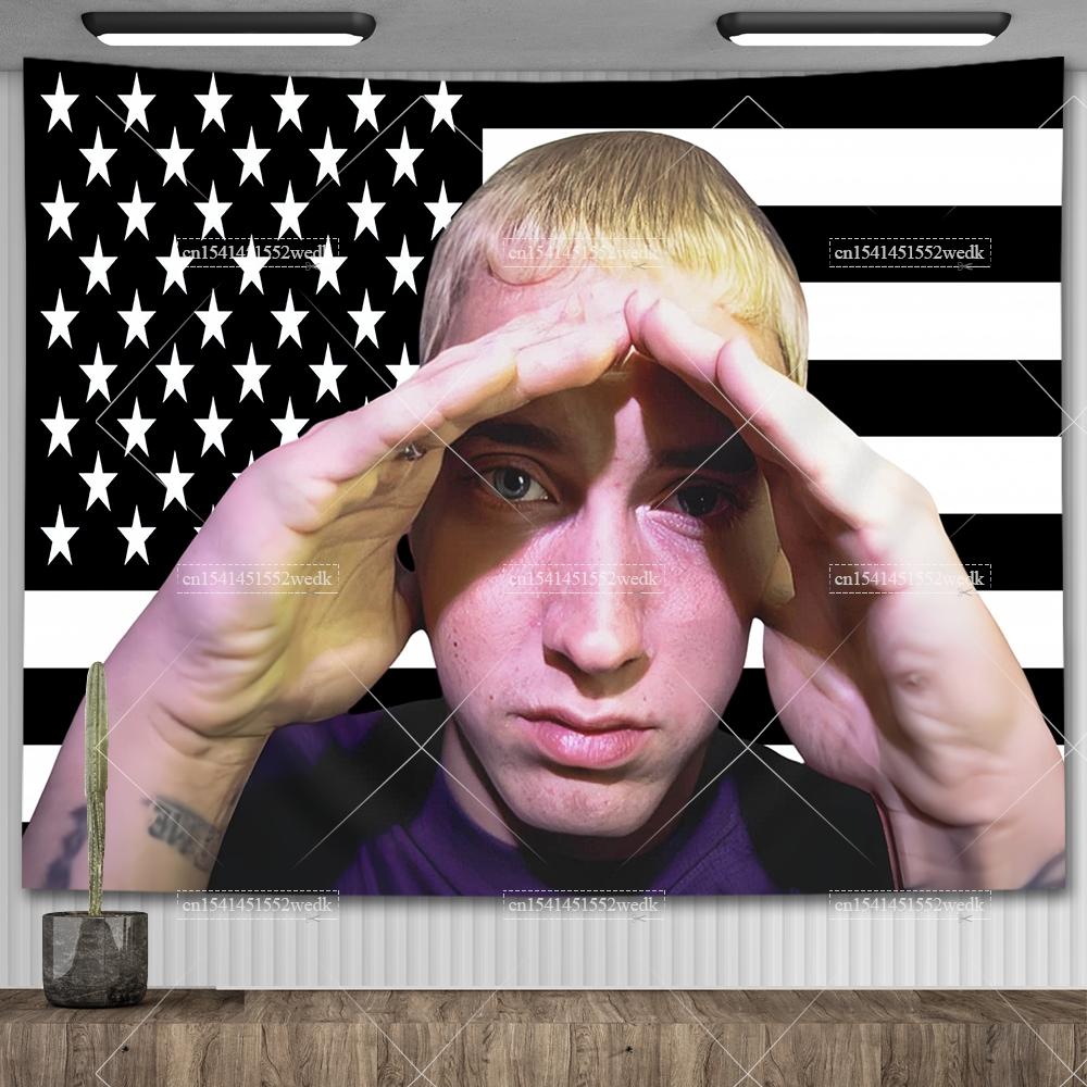 Amerikanischer Rap-Gott Hip-Hop-Musikflagge Eminem Wandteppiche Wandbehang Meme-Wandteppich Kunst Ästhetische Raumdekoration Schlafzimmer-Wandbehänge