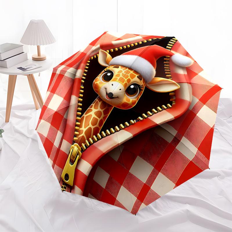 1pc Giraffe Plaid Automatic Folding Umbrella   Compact 8 Rib Design, Durable Iron Frame for Travel, Outdoor,  A0920087